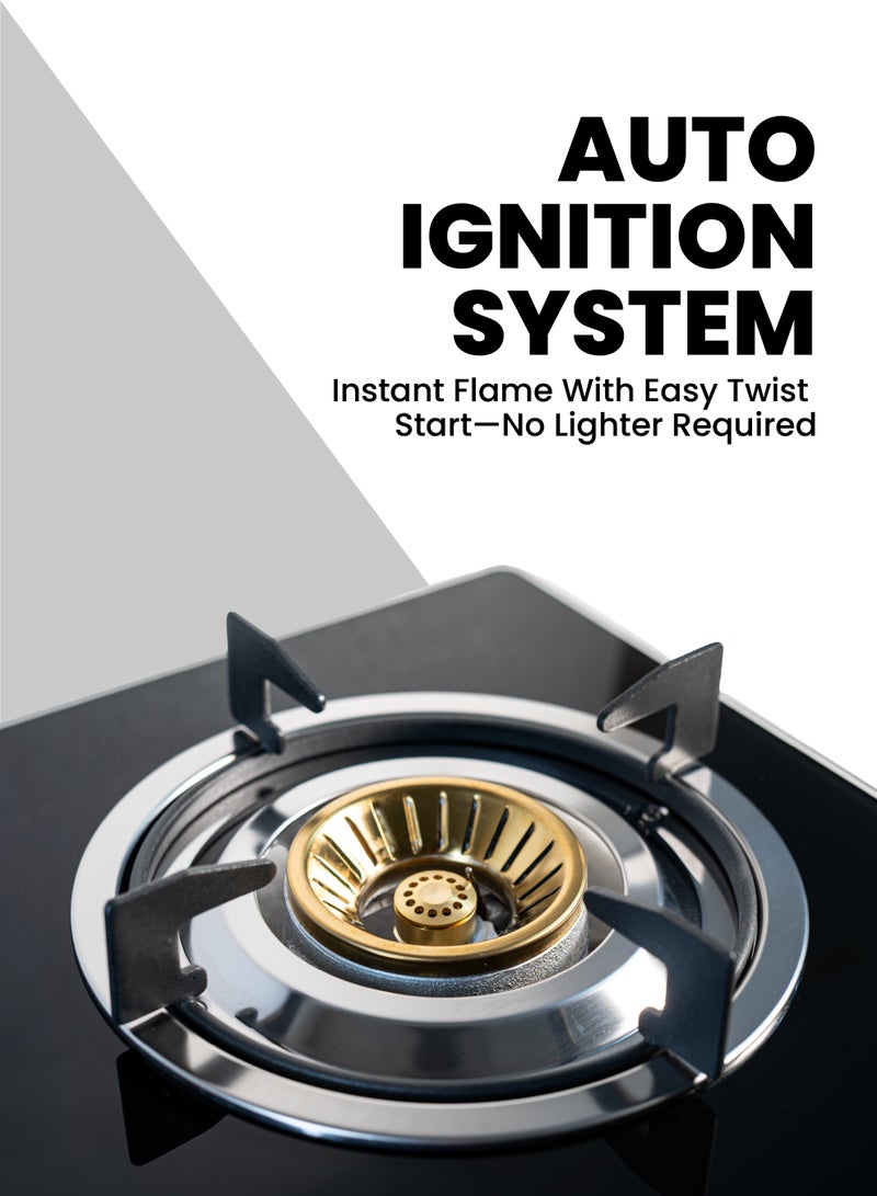 TEAM Double Burner Gas Cooker with Safety Device | Toughened Safety Glass | Auto Ignition | High‑Efficiency Whirlwind Flame | Super Slim Body | LPG Gas Stove for Home Kitchen - Image 3